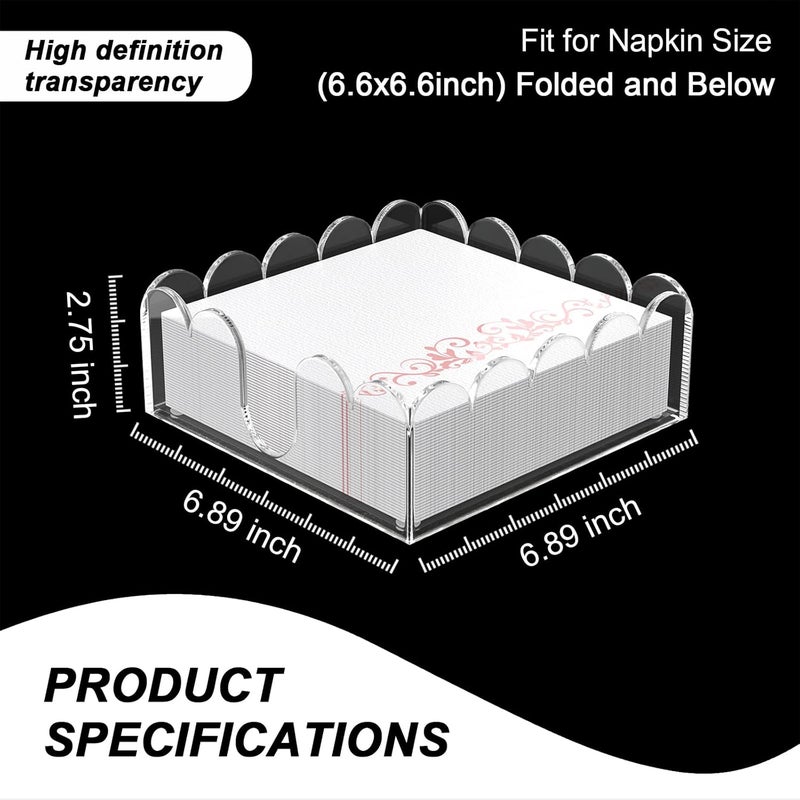 YAGELI Clear Acrylic Napkin Holder – Elegant Scalloped Tray for Cocktail, Bathroom, Kitchen & Dining – Flat Paper Towel & Disposable Napkin Organizer for Weddings, Bars, Hotels and Home(6.5x6.5in) - Image 2